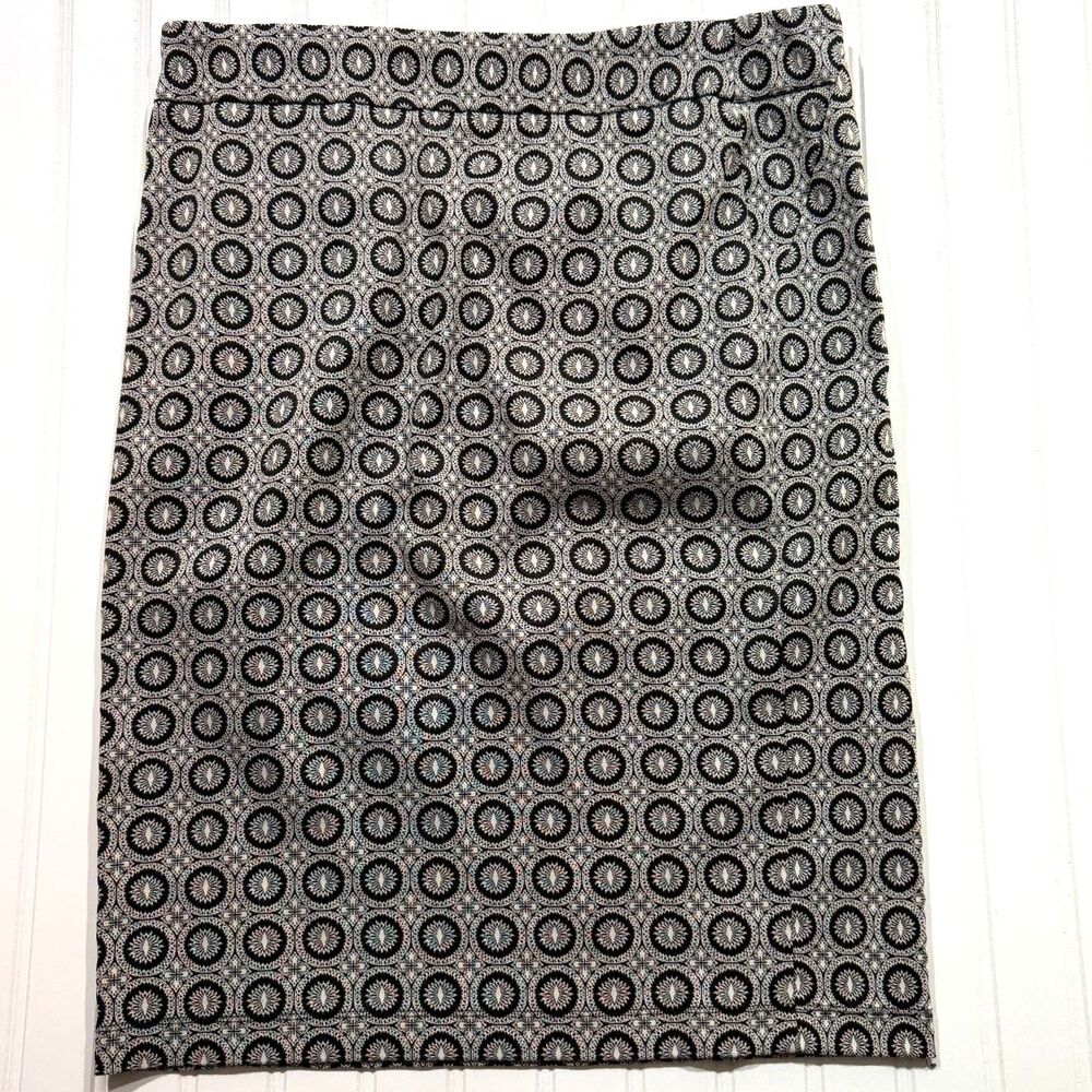 Office Siren Geometric Print Stretch Pencil Midi Skirt Retro Corporate Black L